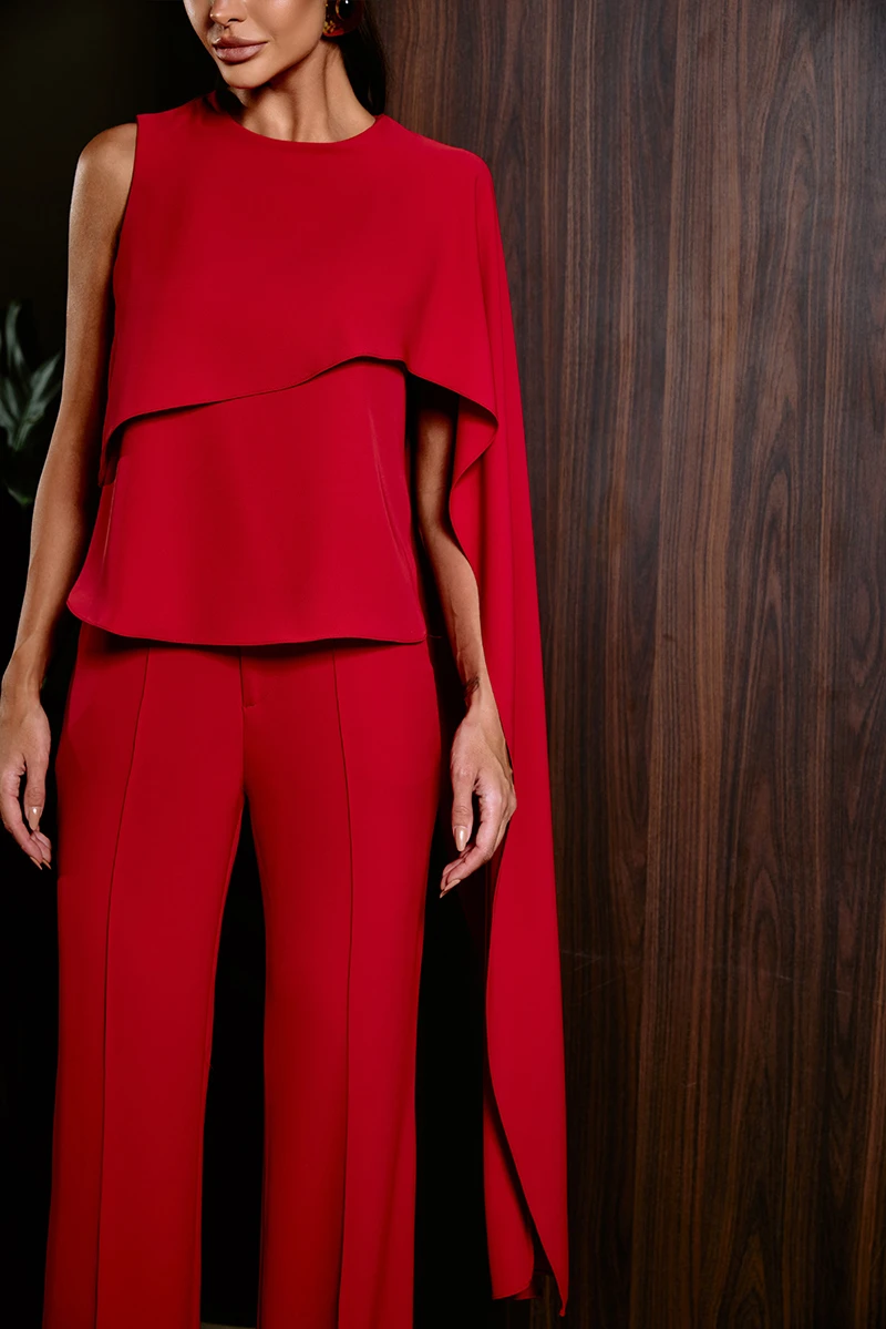 Dot Clothing - Conjunto Dot Clothing Calça e Blusa Assimétrica Vermelho - 2860VERM