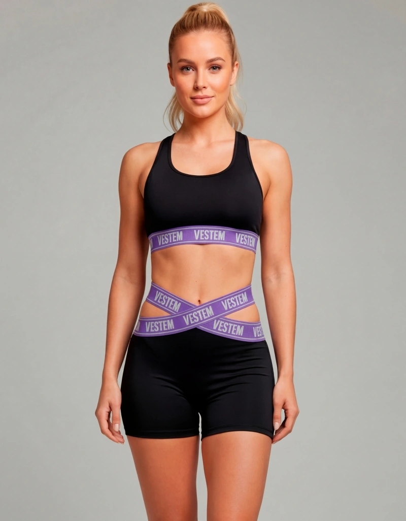 Vestem - Luciana Black and Lavender Neon and Mint Shorts and Top Set - CJ301.BF.C0619