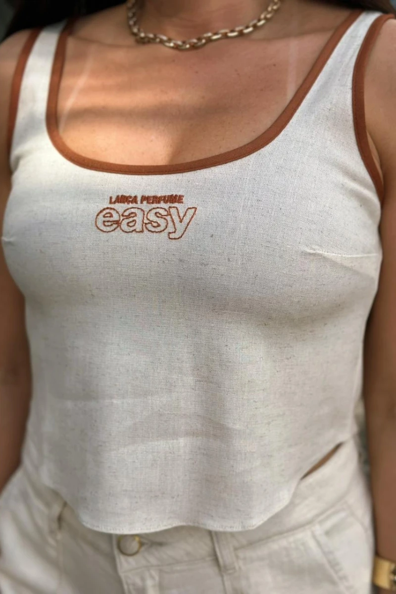 LANÇA PERFUME - Blusa Cropped Descolada Com Linho Lança Perfume - 9417