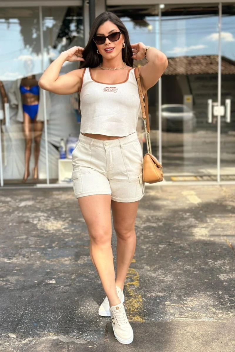 LANÇA PERFUME - Blusa Cropped Descolada Com Linho Lança Perfume - 9417