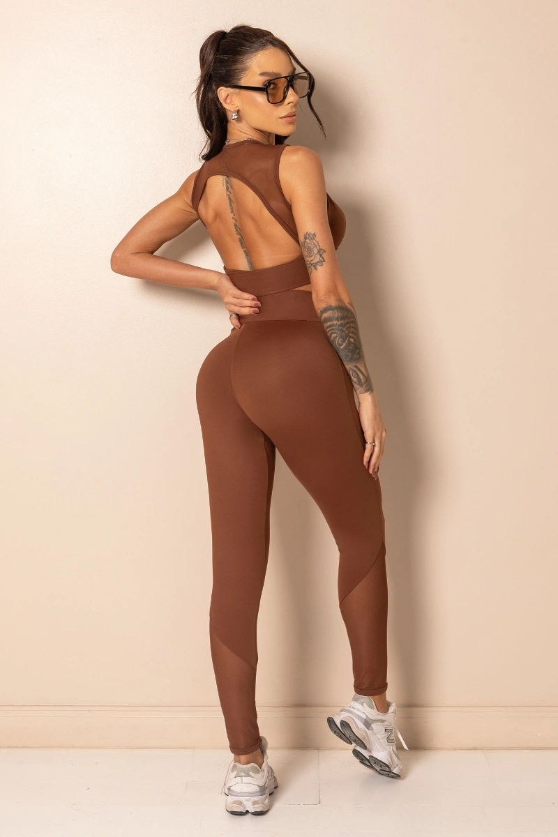 Hipkini - Top Fitness Style Yourself Caramel Coffee com tule - 33331541
