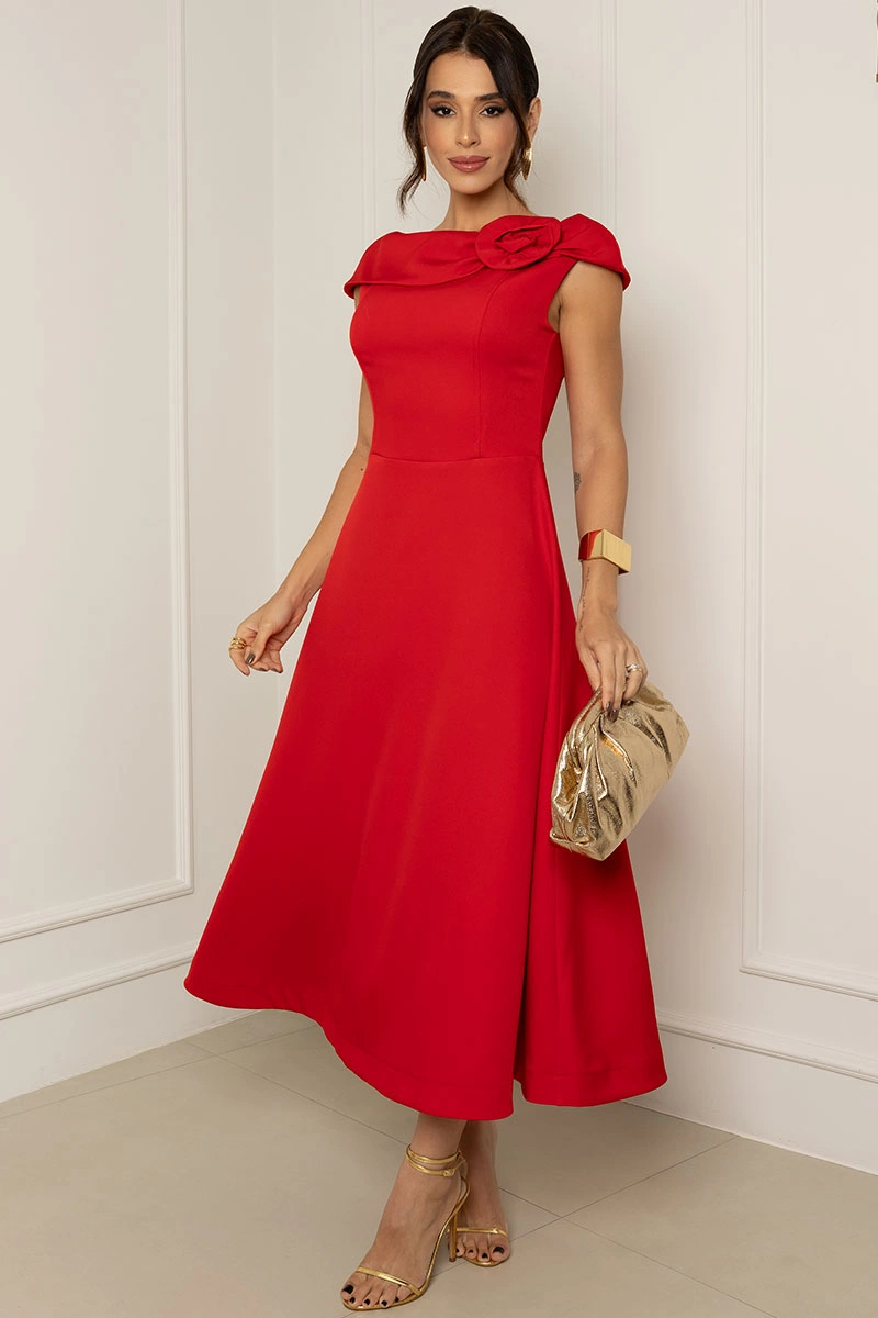 Miss Misses - Vestido Hilda Midi Vermelho - 54592024