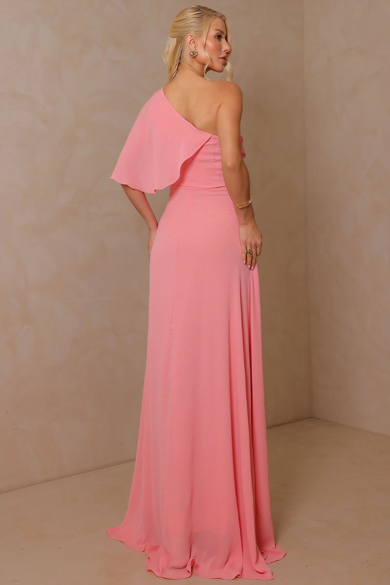 Miss Misses - Vestido Longo Jamile Um Ombro Só com Manga Fluida Rose - 54739031