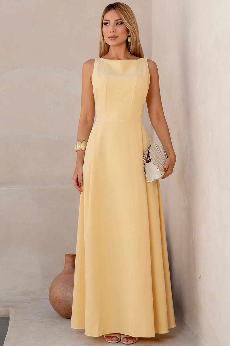 Miss Misses - Eliza Long Dress with Zipper, Light Yellow - 54632055