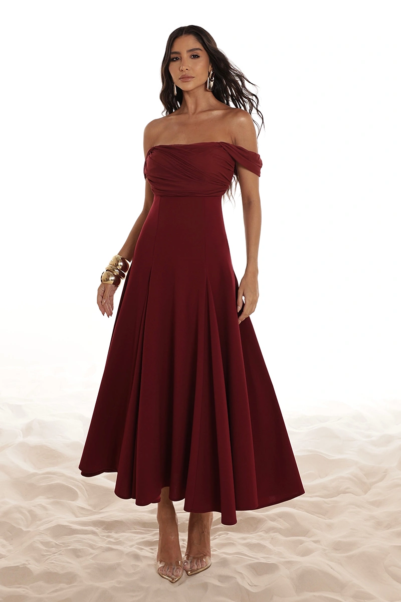 Dot Clothing - Dress Dot Clothing Marina Evasê Skirt W/ tulle Marsala - 2918VERM