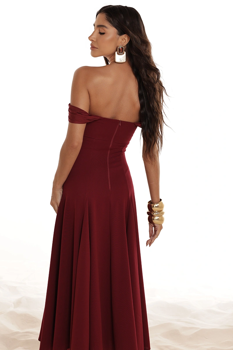 Dot Clothing - Dress Dot Clothing Marina Evasê Skirt W/ tulle Marsala - 2918VERM