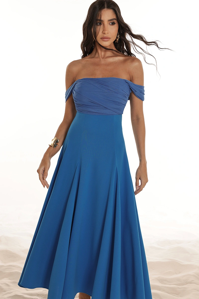 Dot Clothing - Vestido Dot Clothing Marina Saia Evasê C/ Tule Azul - 2918AZUL