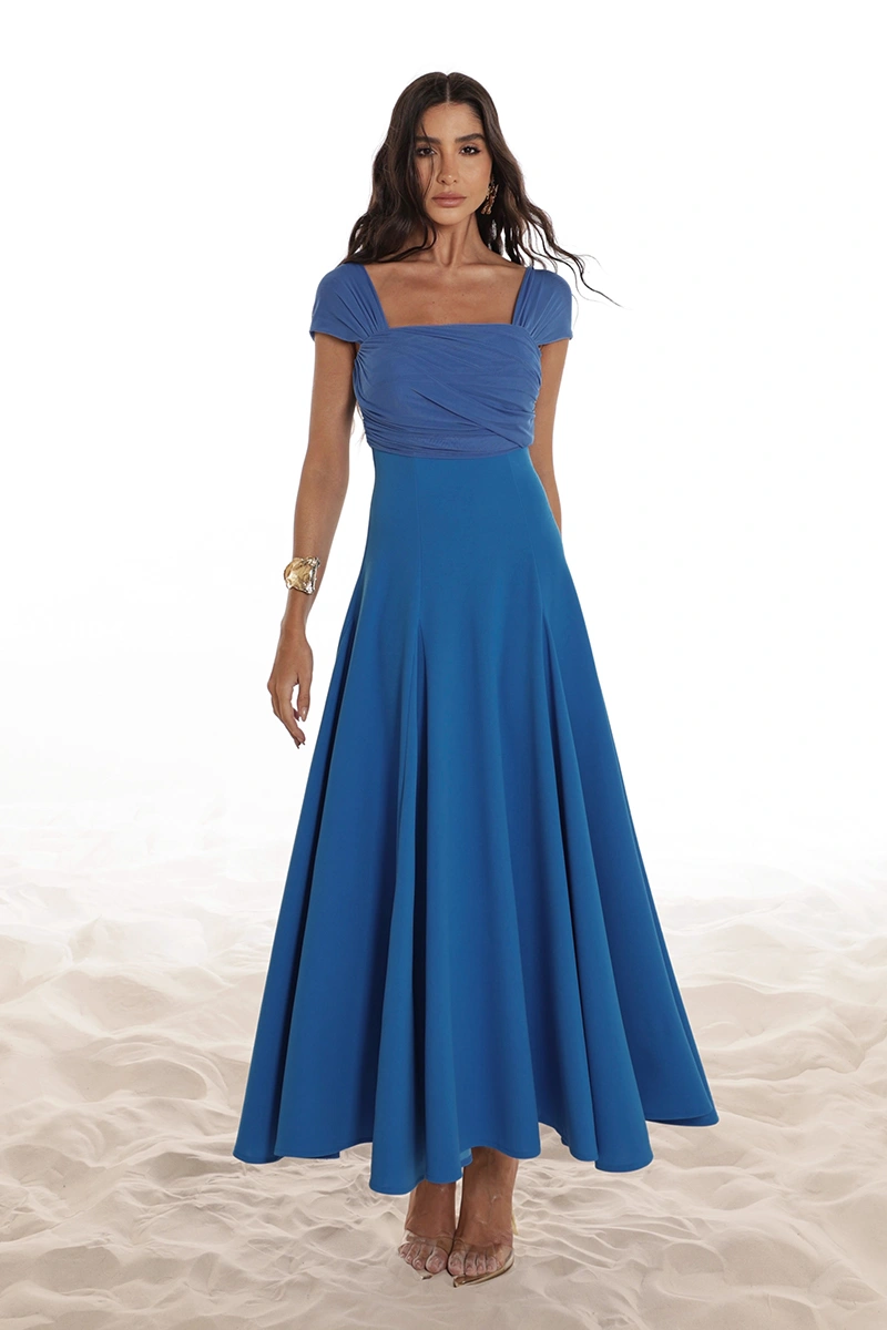 Dot Clothing - Vestido Dot Clothing Marina Saia Evasê C/ Tule Azul - 2918AZUL