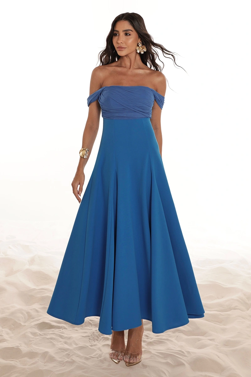 Dot Clothing - Vestido Dot Clothing Marina Saia Evasê C/ Tule Azul - 2918AZUL