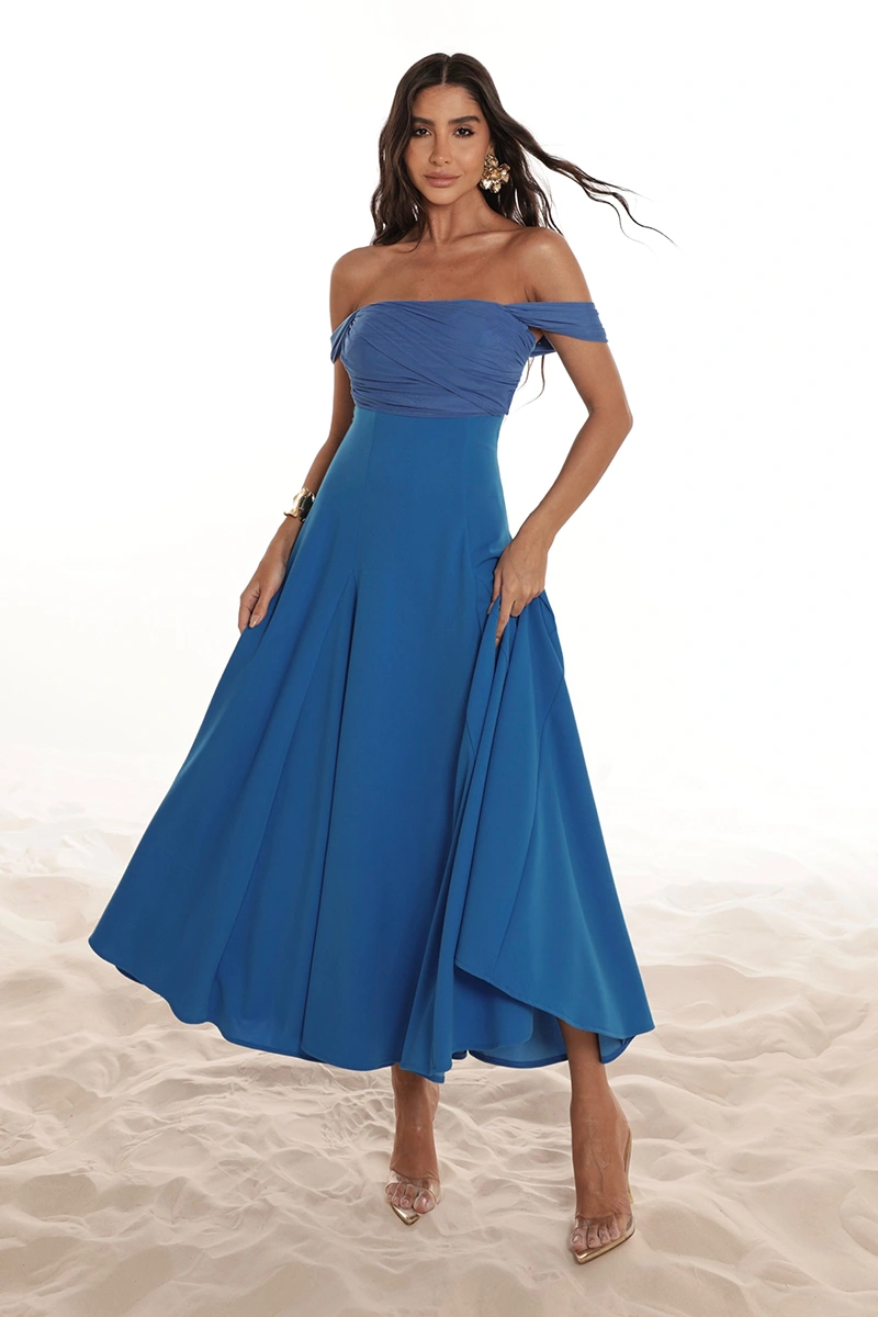 Dot Clothing - Vestido Dot Clothing Marina Saia Evasê C/ Tule Azul - 2918AZUL