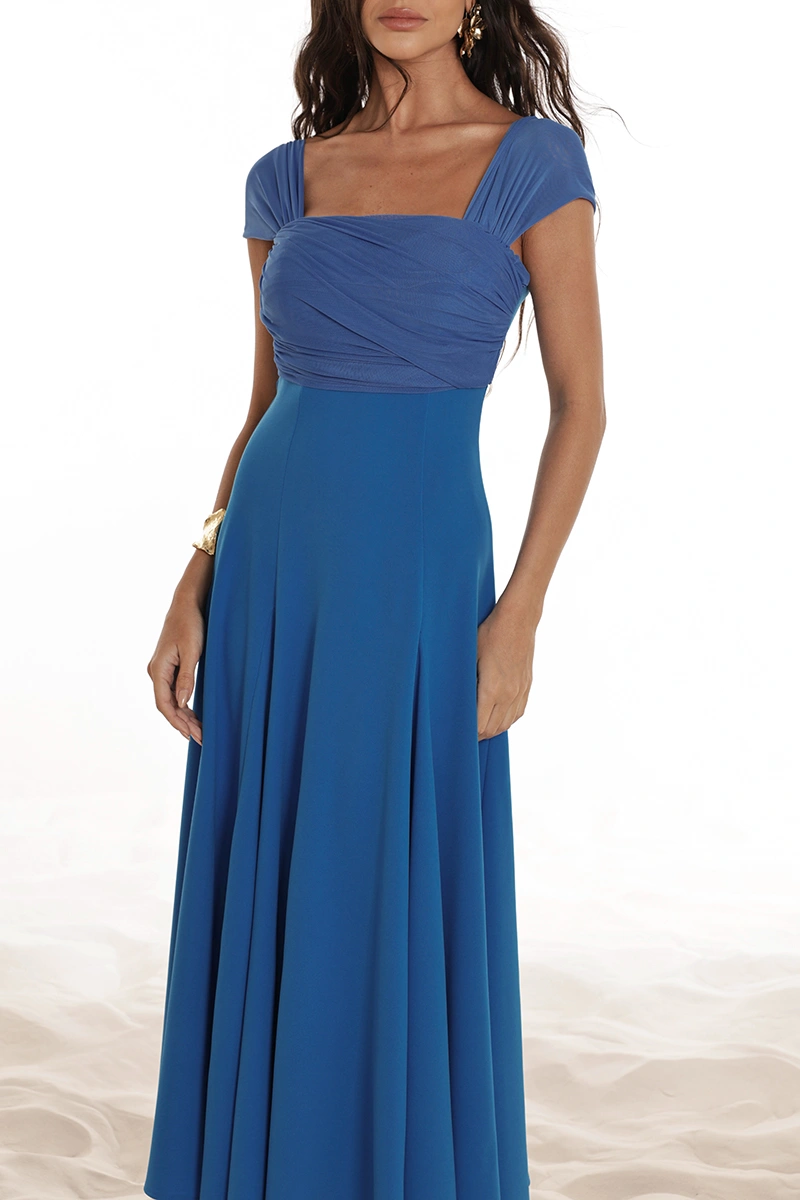 Dot Clothing - Vestido Dot Clothing Marina Saia Evasê C/ Tule Azul - 2918AZUL