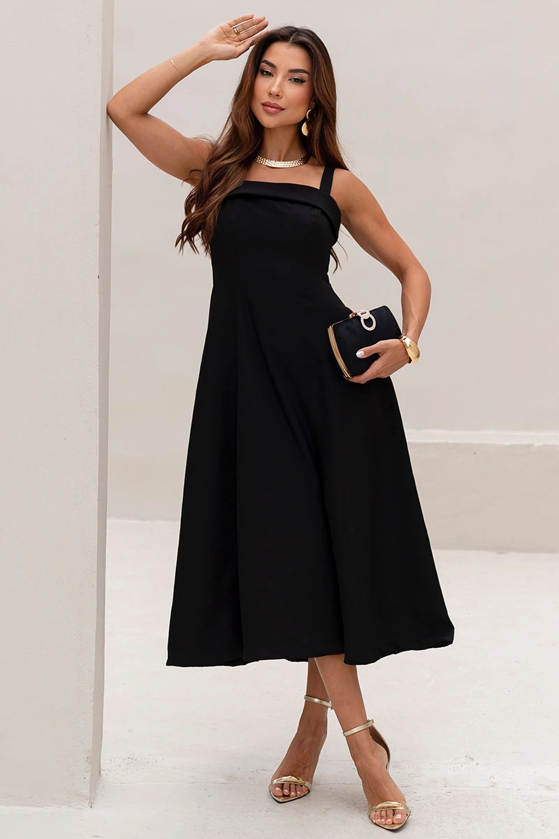 Miss Misses - Teodora Dress with Straps, Pocket, and Zipper, Black - 54679001