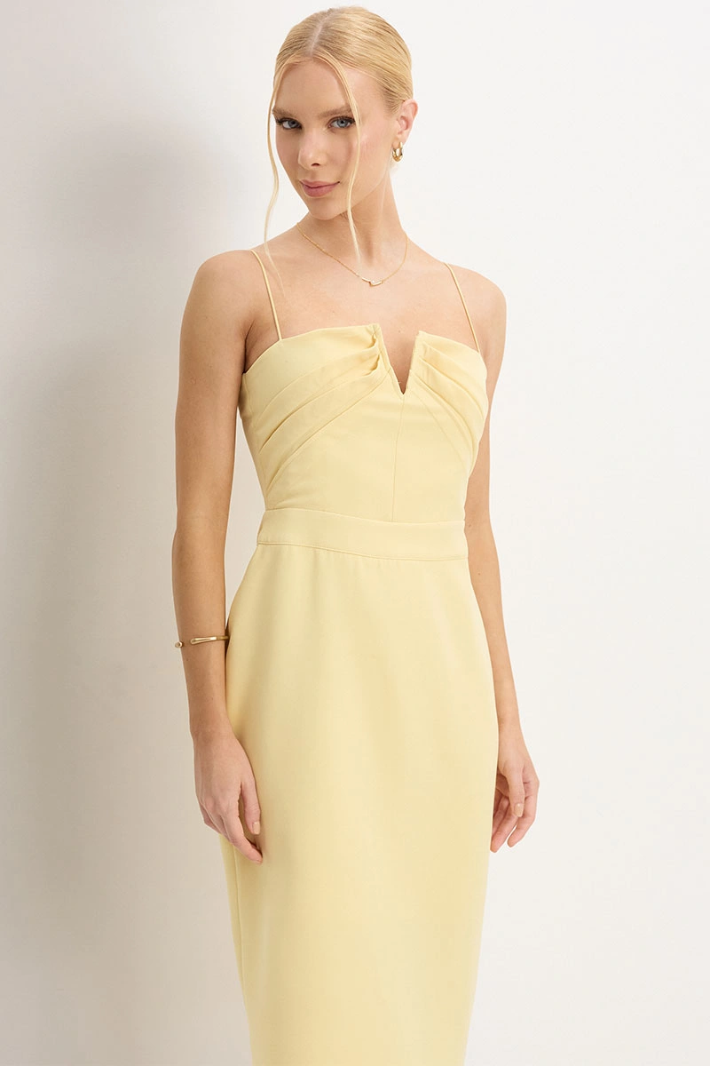 Miss Misses - Juliana Sheath Dress with Front Pleats, Yellow - 54448003