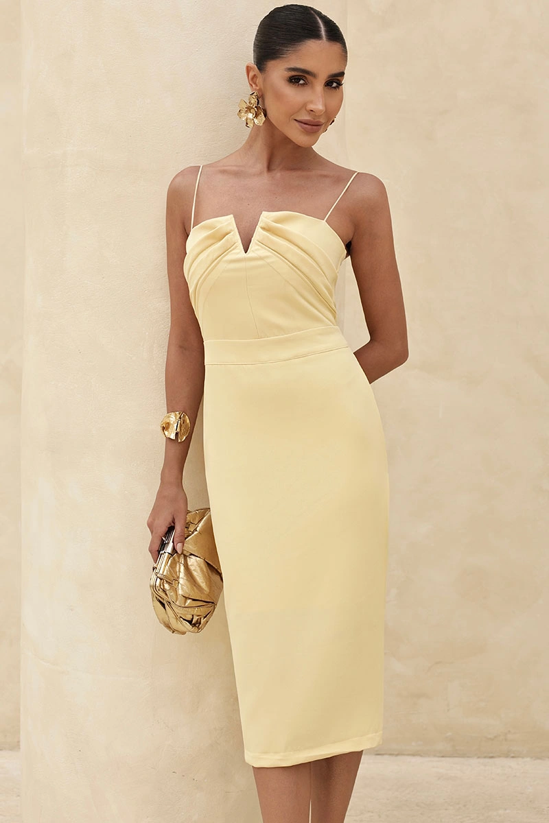 Miss Misses - Juliana Sheath Dress with Front Pleats, Yellow - 54448003