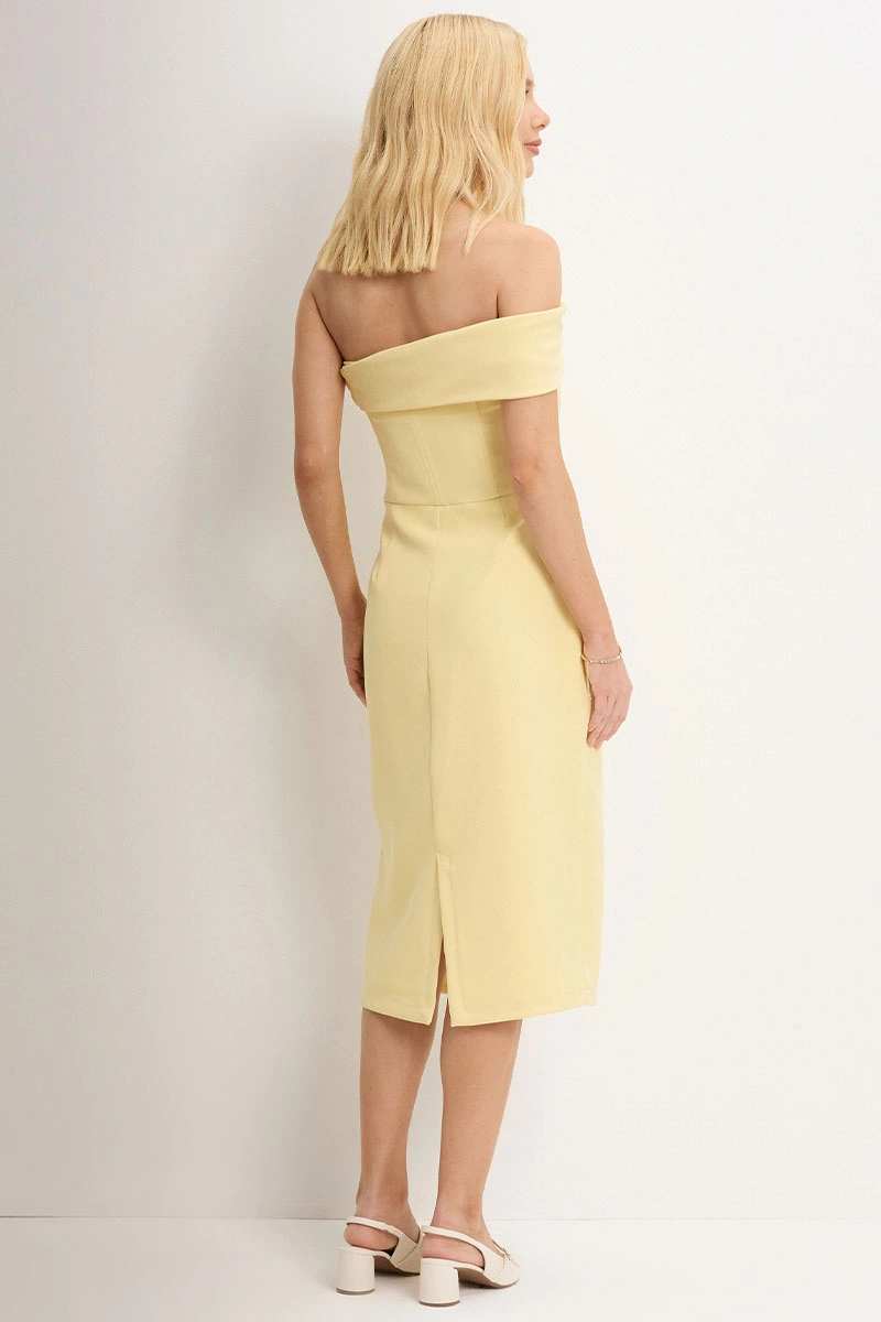 Miss Misses - Miss Misses TQC Midi Dress with Asymmetrical Detail, Yellow - 54343003
