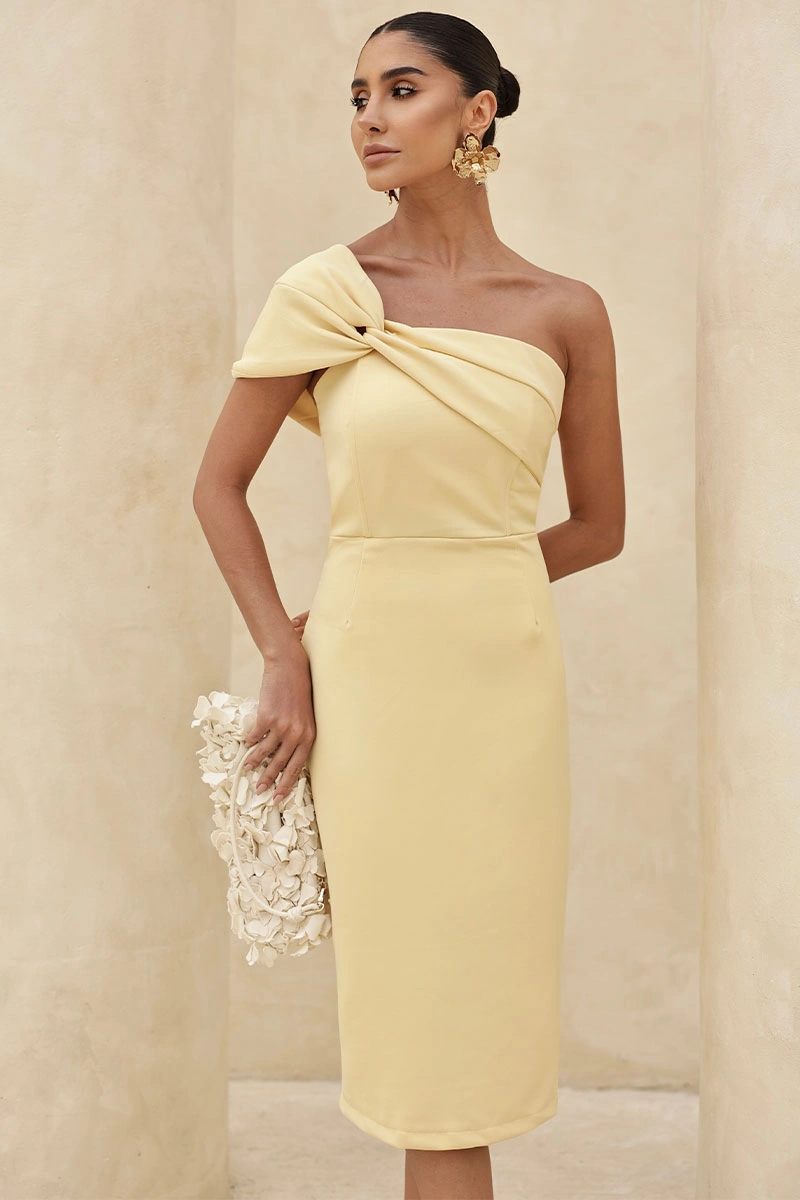 Miss Misses - Miss Misses TQC Midi Dress with Asymmetrical Detail, Yellow - 54343003