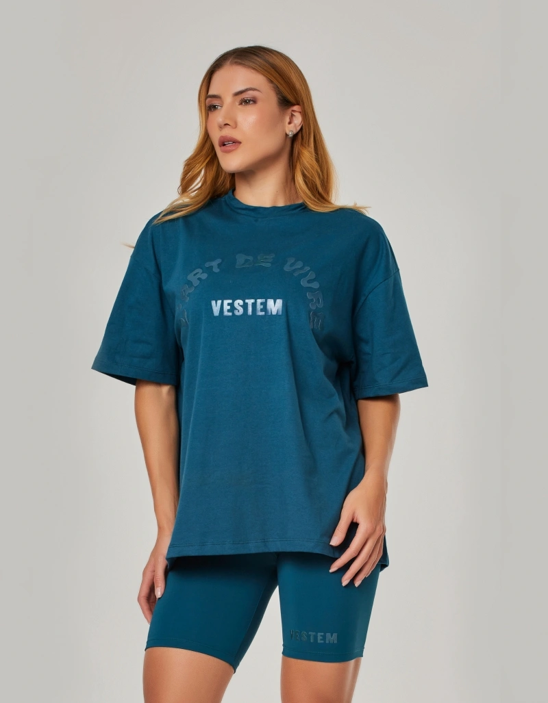 Vestem - Oversized T-shirt with Art of Living Blue Undersea print - BMC858.NY.C0730