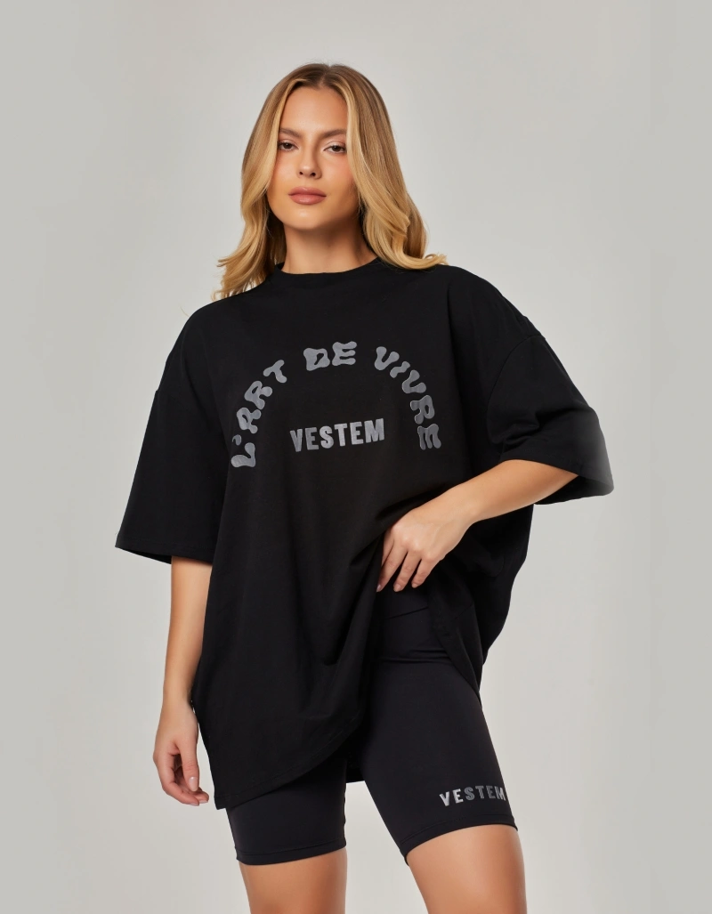 Vestem - Camiseta Oversized com Silk Arte de Viver Preto - BMC858.NY.C0002