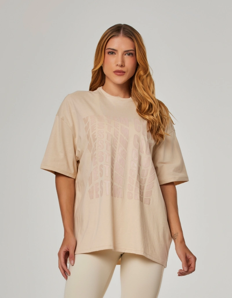 Vestem - Camiseta Oversized com Silk Vestem Club Bege Marfim - BMC859.NY.C0696