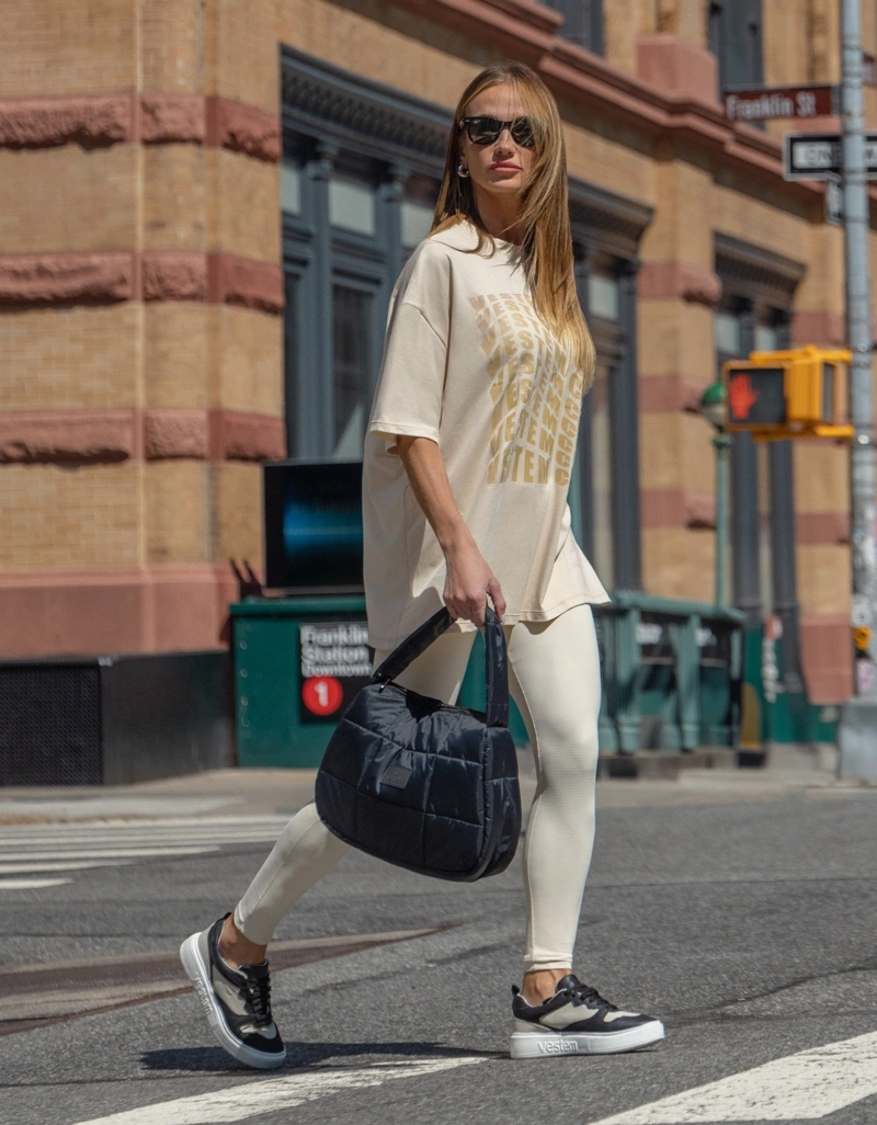 Vestem - Oversized T-shirt with Vestem Club Beige Ivory print. - BMC859.NY.C0696
