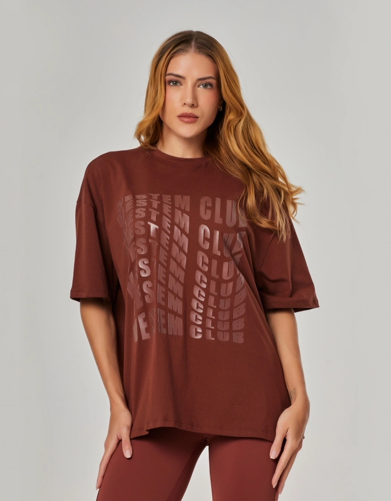 Vestem - Oversized T-shirt with Vestem Club silk screen print, Sepia Brown. - BMC859.NY.C0697