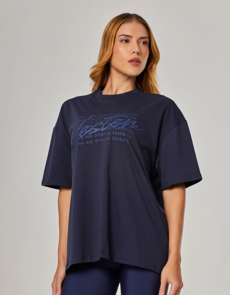 Vestem - Oversized T-shirt with Original Story Silk Screen Print, Deep Blue - BMC861.NY.C0695