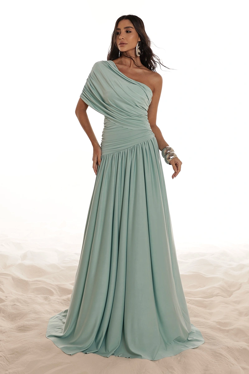 Dot Clothing - Dress Dot Clothing Nathalia Longo C/ Cape Drapeada Verde - 2941VERDE