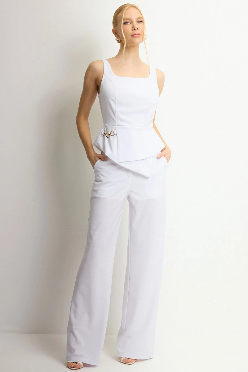 Miss Misses - Set Rute Pants/Shirt with Zipper White - 54681005