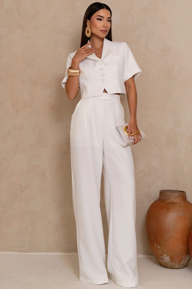 Miss Misses - Selena Tailored Trousers with Front Pockets, White - 54764030