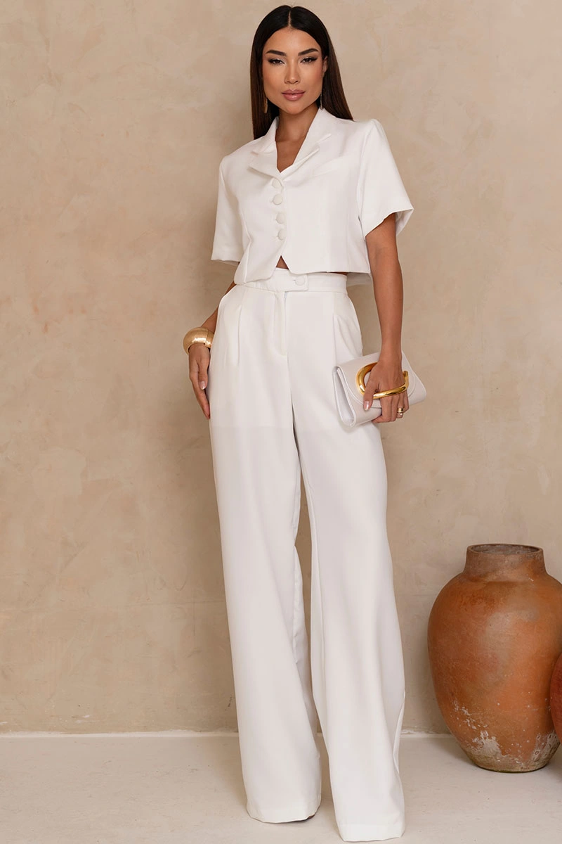 Miss Misses - Selena Tailored Trousers with Front Pockets, White - 54764030