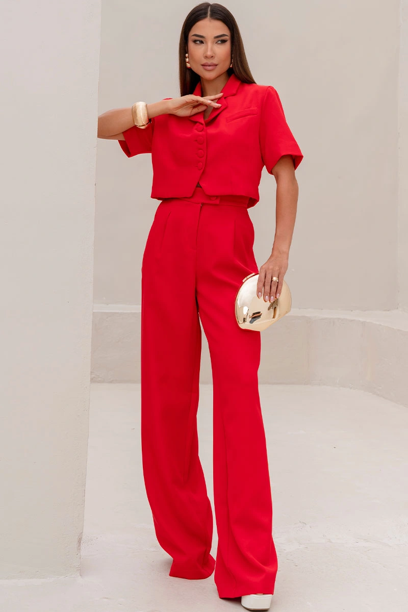 Miss Misses - Selena Tailored Pants with Front Pocket, Red - 54764024