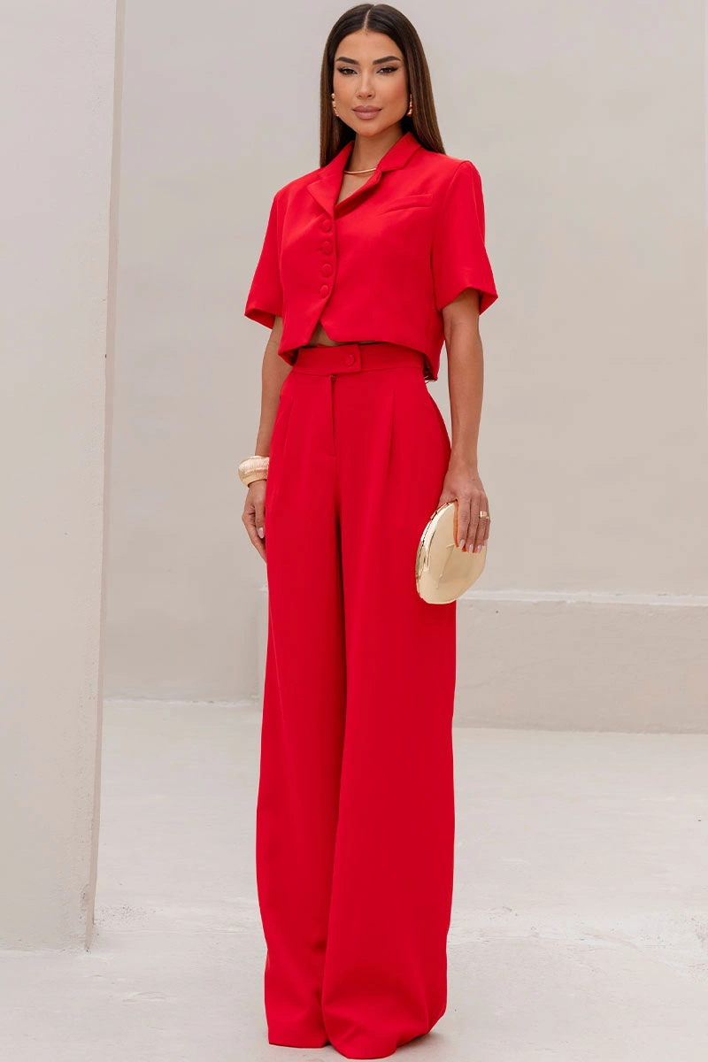 Miss Misses - Selena Tailored Pants with Front Pocket, Red - 54764024