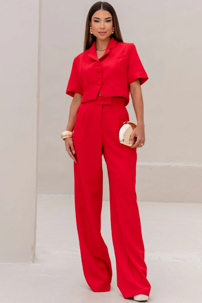 Miss Misses - Selena Tailored Pants with Front Pocket, Red - 54764024