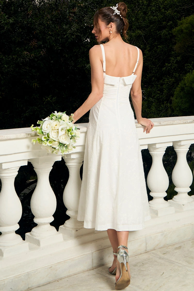 Miss Misses - Dress Loren needlework with strap, pocket, and zipper, white. - 54754005