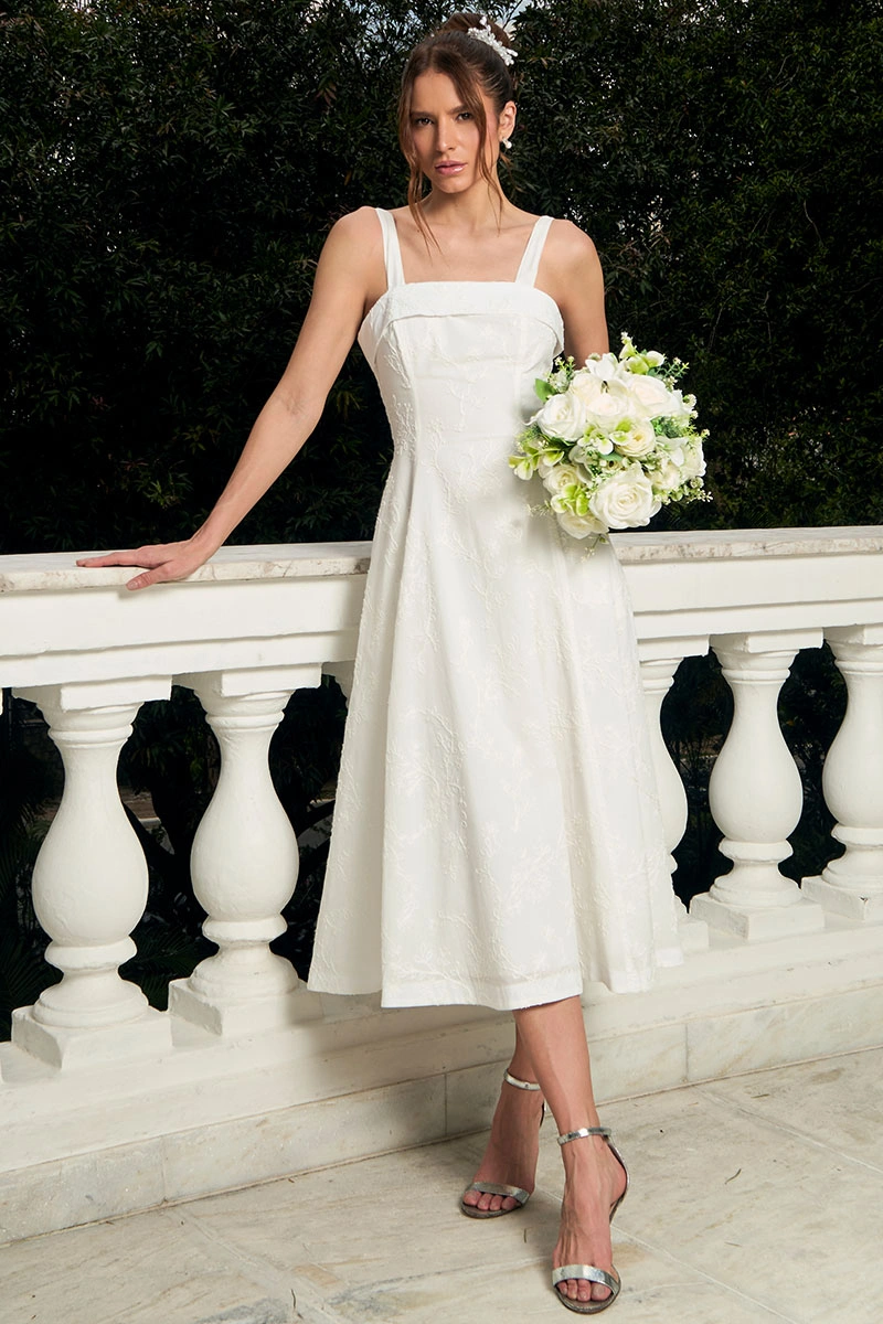 Miss Misses - Dress Loren needlework with strap, pocket, and zipper, white. - 54754005