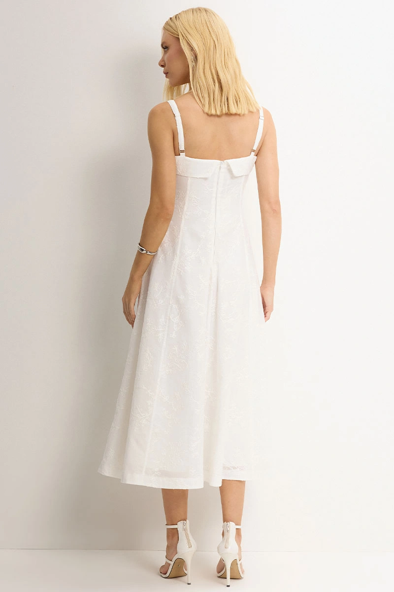 Miss Misses - Dress Loren needlework with strap, pocket, and zipper, white. - 54754005