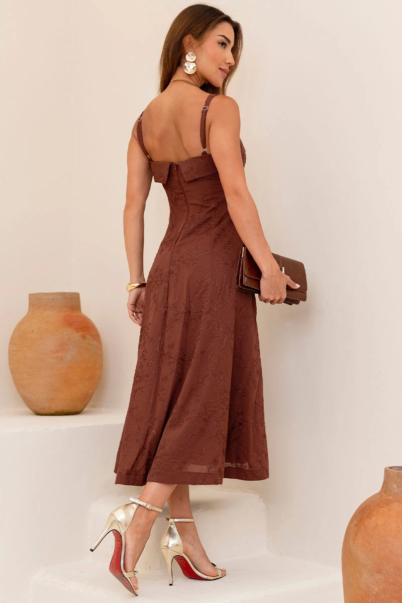 Miss Misses - Dress Loren needlework with strap, pocket, and zipper, brown. - 54754214