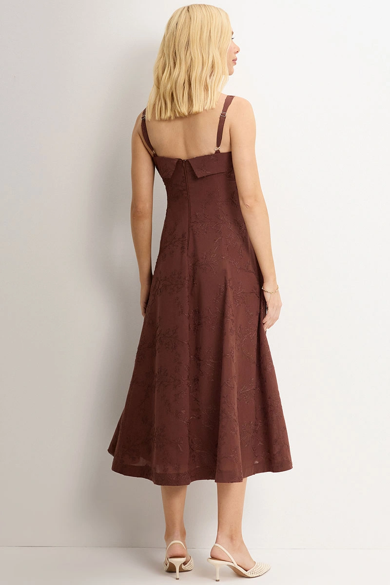 Miss Misses - Dress Loren needlework with strap, pocket, and zipper, brown. - 54754214