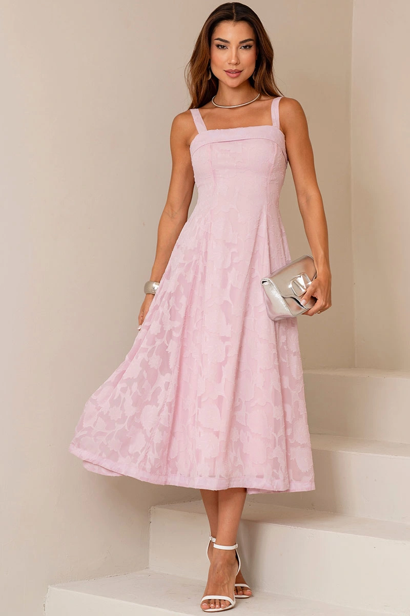 Miss Misses - Dress Loren needlework with strap, pocket, and zipper, pink. - 54754060