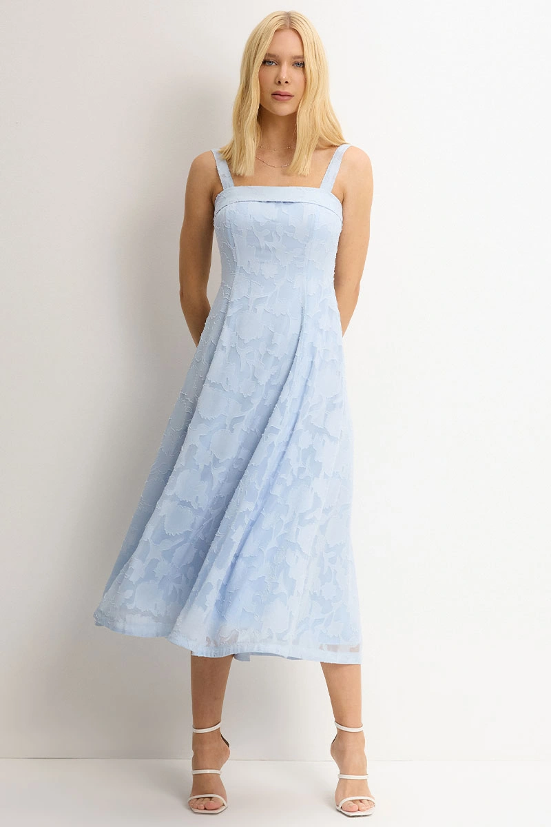 Miss Misses - Dress Loren needlework with strap, pocket, and zipper, blue. - 54754002