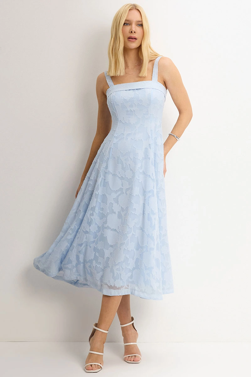 Miss Misses - Dress Loren needlework with strap, pocket, and zipper, blue. - 54754002