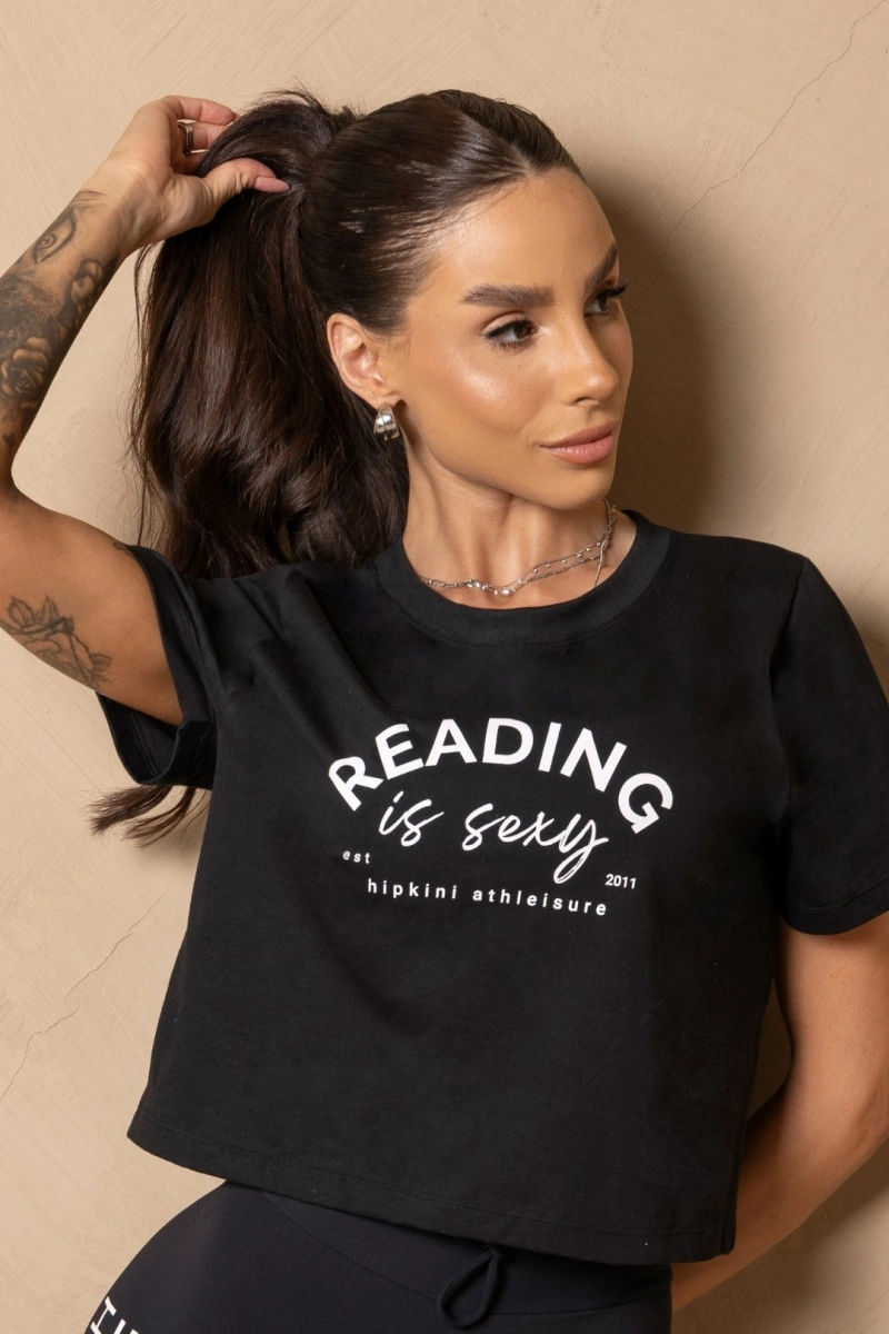 Hipkini - Blusa Cropped fitness Wellness Preta com silk - 33331584