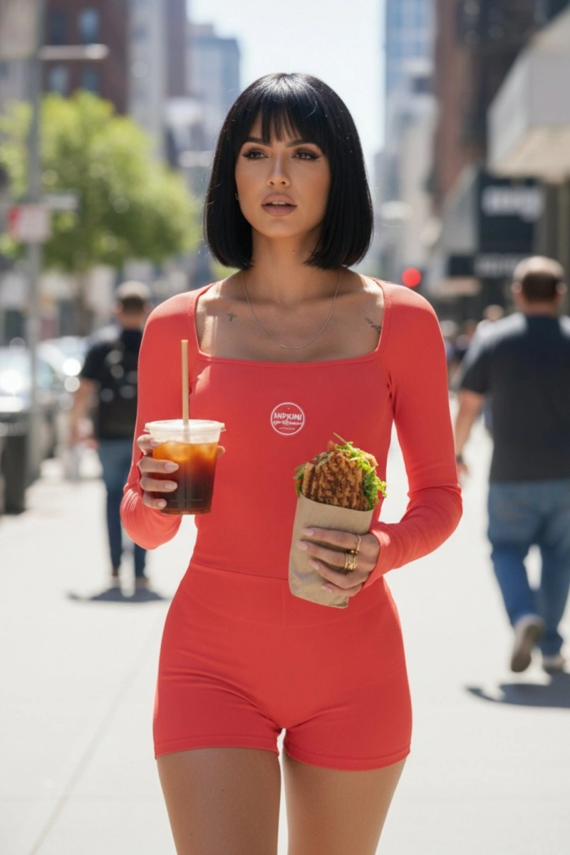 Hipkini - Red Long-Sleeved Fitness Wellness Romper - 33331620