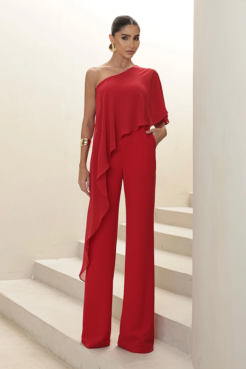 Dot Clothing - Jumpsuit Dot Clothing pinklia Scuba With Red Chiffon Shirt - 2917VERM