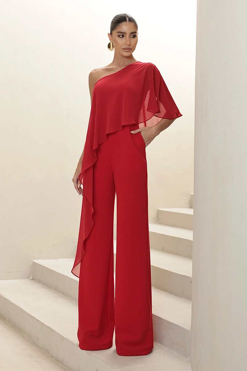 Dot Clothing - Macacão Dot Clothing Rosalia Scuba C/ Blusa Chiffon Vermelho - 2917VERM