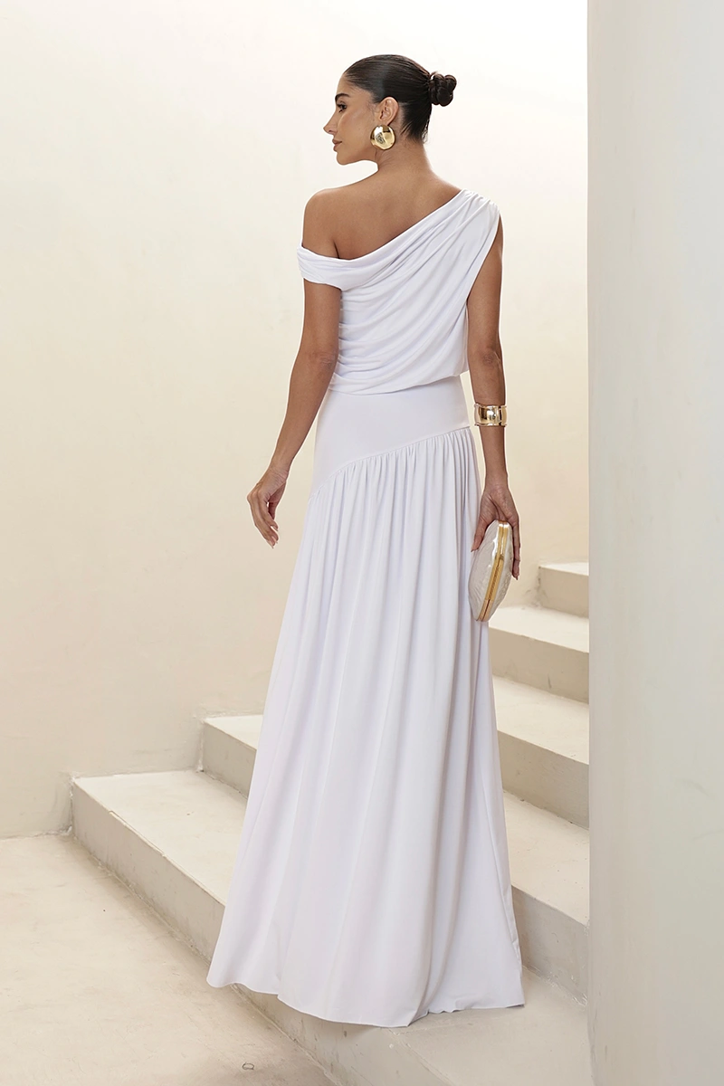 Dot Clothing - Dress Dot Clothing Longo Layla Draped Asymmetrical Off White - 2930OFF