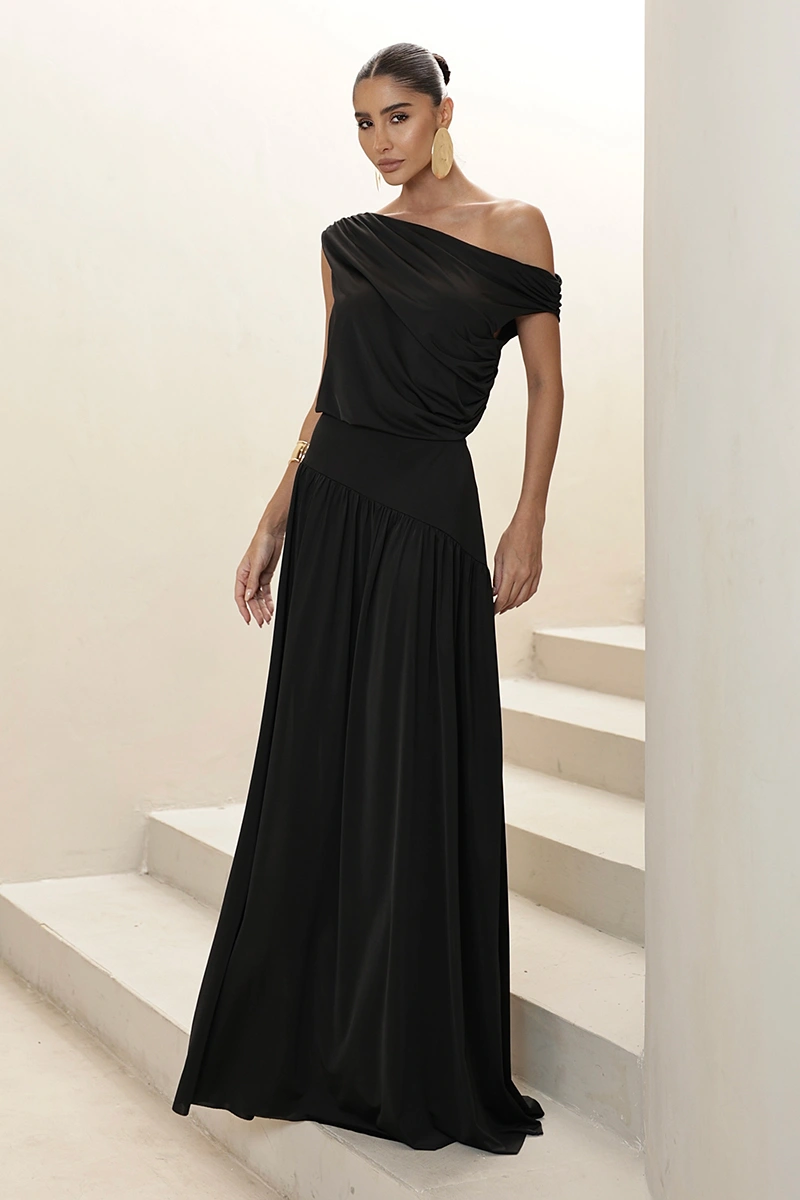 Dot Clothing - Dress Dot Clothing Longo Layla Draped Asymmetrical Black - 2930PRETO