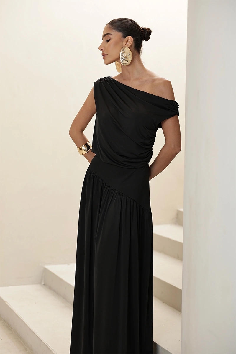 Dot Clothing - Dress Dot Clothing Longo Layla Draped Asymmetrical Black - 2930PRETO