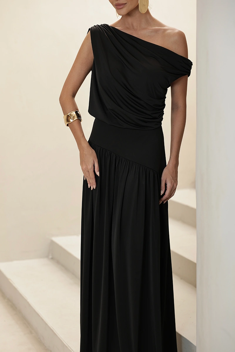 Dot Clothing - Dress Dot Clothing Longo Layla Draped Asymmetrical Black - 2930PRETO