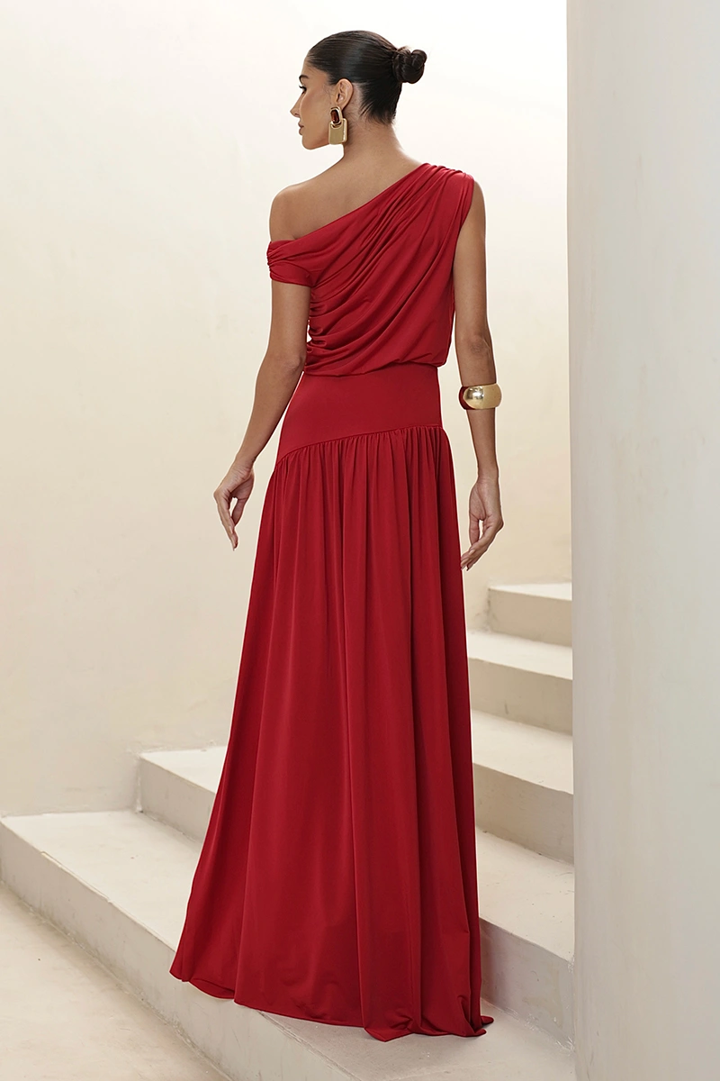 Dot Clothing - Dress Dot Clothing Longo Layla Draped Asymmetrical Red - 2930VERM